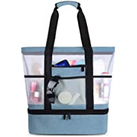  - Bolsa de Playa Grande Bolsa de Malla de Playa Bolso de Mano Desmontable Bolso de Hombro con Bolsa Aislante Caja Enfriamiento Picnic Extraíble 2 in 1 para Playa Natación Camping Gimnasio